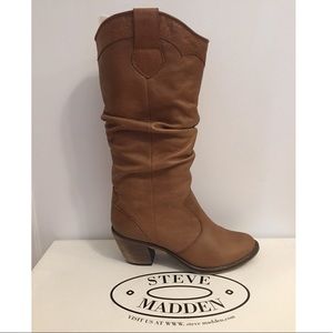 Steve Madden brown leather slouchy boots size 8.5.